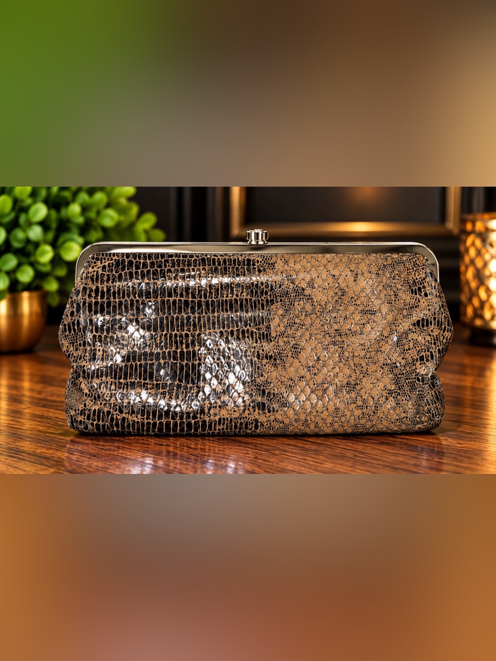 HOBO Lauren Snakeskin Leather Double-Frame Clutch Wallet #26